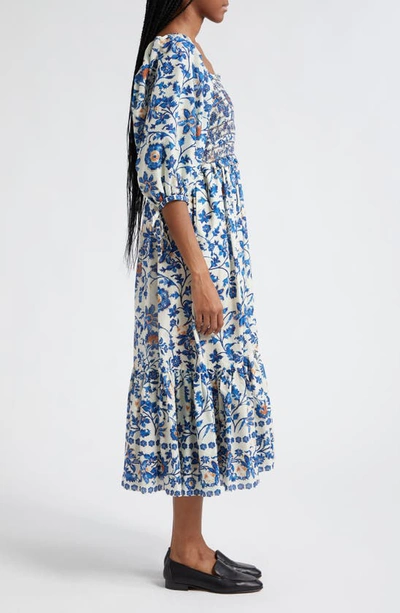 Shop Cara Cara Jazzy Botanical Print Cotton Voile Dress In Azure Alexandria Floral