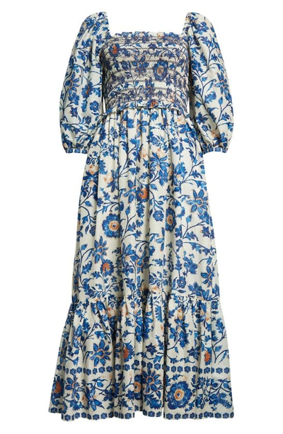 Shop Cara Cara Jazzy Botanical Print Cotton Voile Dress In Azure Alexandria Floral