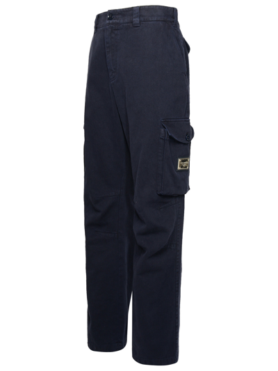 Shop Dolce & Gabbana Man  Navy Cotton Cargo Pants In Blue