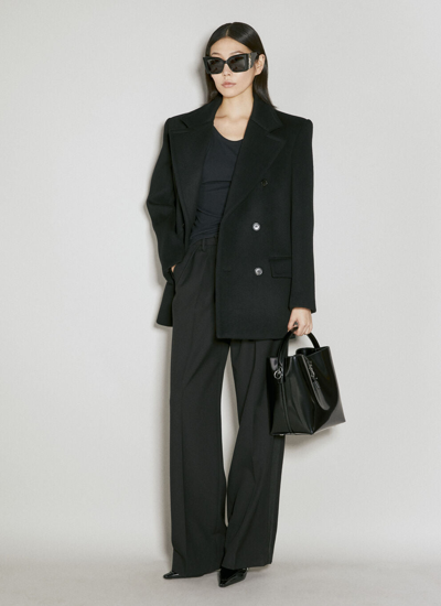 Shop Saint Laurent Women Wool Peacoat In Black