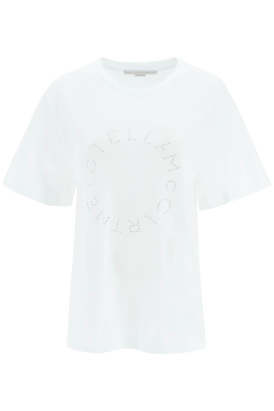 Shop Stella Mccartney Rhinestone Logo T-shirt Women In White