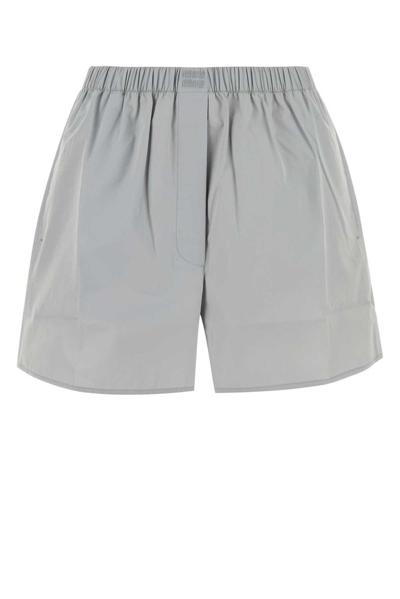 Shop Miu Miu Logo Embroidered Elastic Waist Shorts In Grey