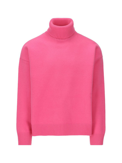 Shop Gucci Logo Tag Turtleneck Sweater In Pink