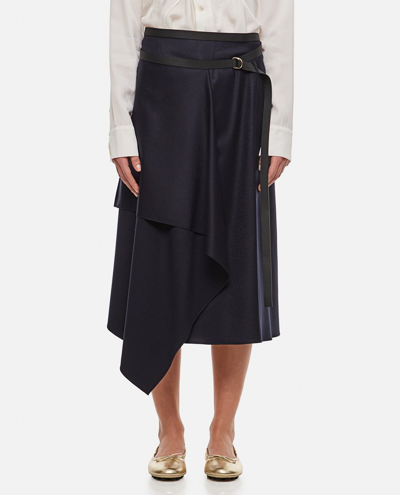 Shop Fendi Belted Asymmetric Skirt In Blue