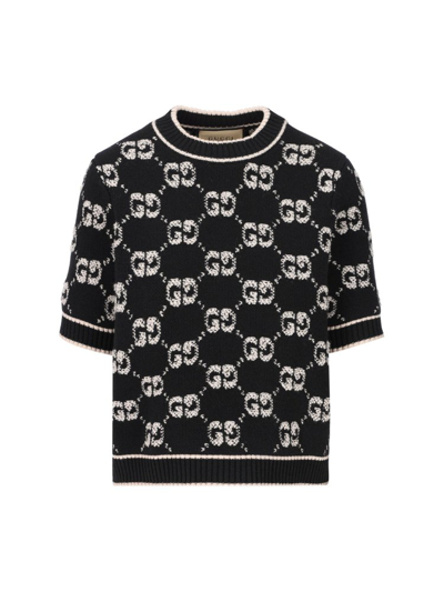 Shop Gucci Gg Jacquard Knitted Top In Black