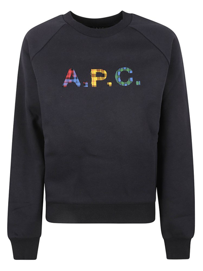 Shop Apc A.p.c. Logo Printed Crewneck Sweatshirt In Navy