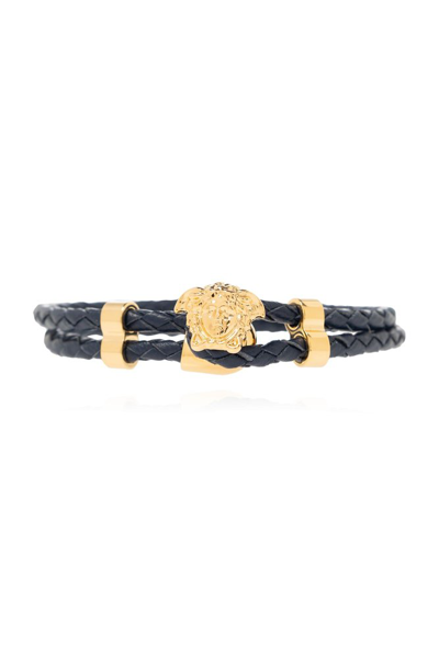 Shop Versace Medusa Logo Detailed Charm Bracelet In Black
