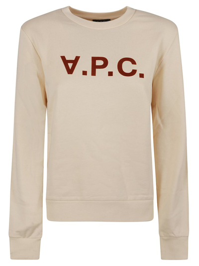 Shop Apc A.p.c. Logo Printed Crewneck Sweatshirt In Beige