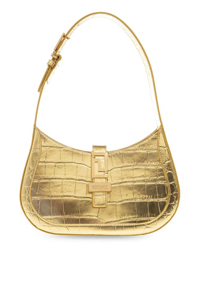 Shop Versace Greca Goddess Embossed Shoulder Bag In Gold