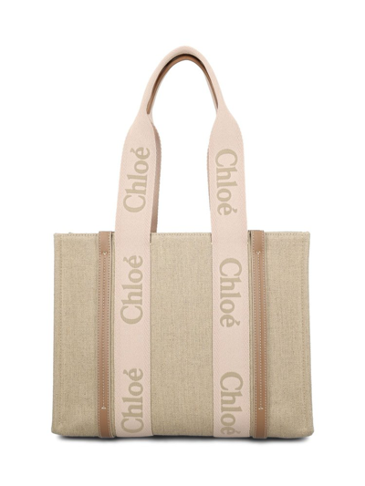 Shop Chloé Woody Medium Tote Bag In Beige
