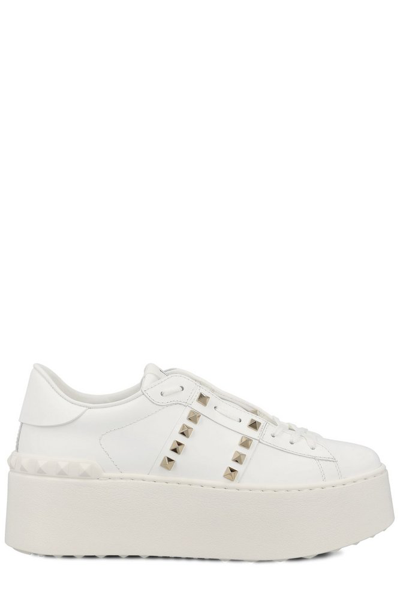 Shop Valentino Garavani Rockstud Untitled Round Toe Sneakers In White