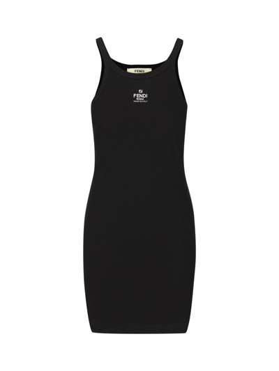 Shop Fendi Sleeveless Jersey Dress In Black