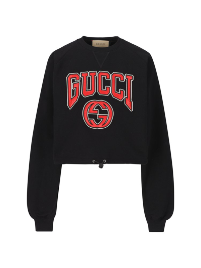 Shop Gucci Logo Patch Cropped Sweatshirt In Black