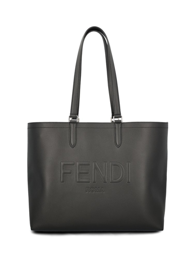 Shop Fendi Roma Logo Embossed Shopper Bag In Black
