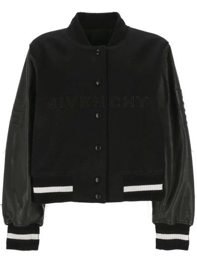 Shop Givenchy Cropped Varsity Jacket In Black