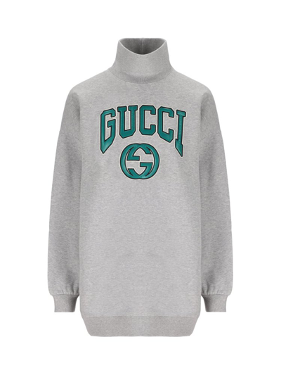 Shop Gucci Logo Patch Turtleneck Sweatshirt In Grey