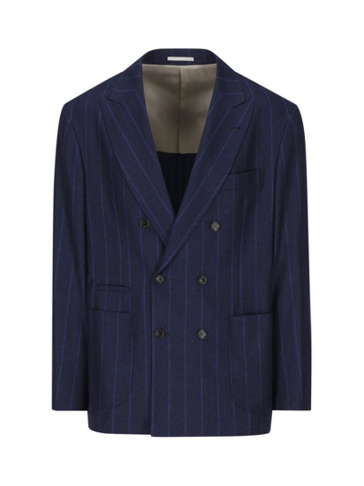 Shop Brunello Cucinelli Striped Suit In Blue