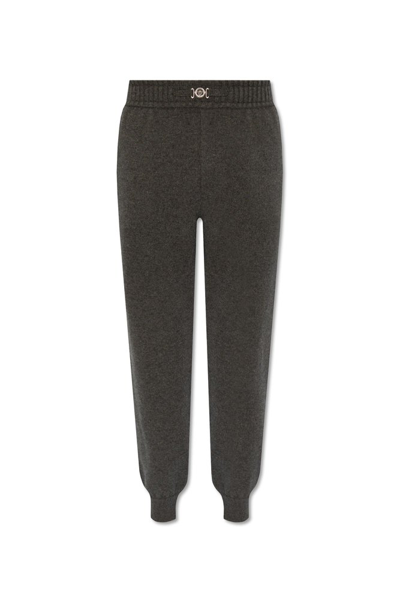 Shop Versace Elasticated Waistband Knitted Trousers In Grey