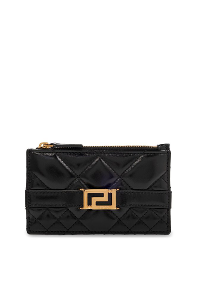 Shop Versace Greca Goddess Quilted Zipped Card Holder In Black