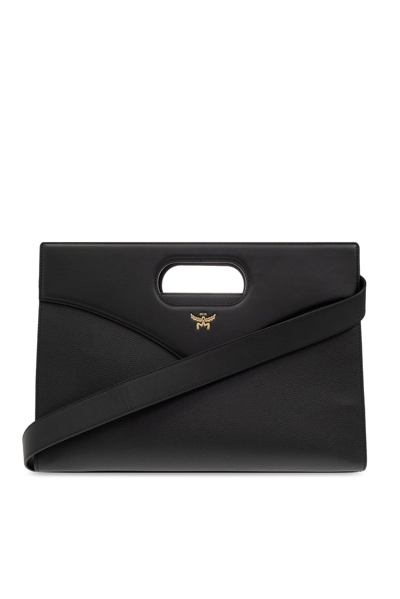 Shop Mcm Diamond Logo Detailed Clutch Bag In Black