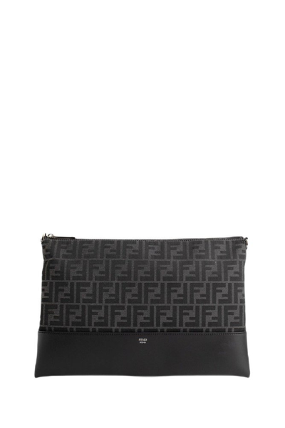 Shop Fendi Ff Motif Medium Clutch Bag In Black