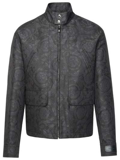 Shop Versace 'baroque' Anthracite Cotton Jacket In Grey