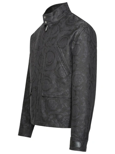 Shop Versace 'baroque' Anthracite Cotton Jacket In Grey