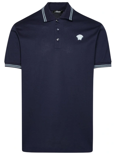 Shop Versace Medusa Polo. In Navy