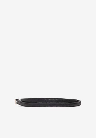 Shop Saint Laurent Crystal-embellished Buckle Leather Belt In Black
