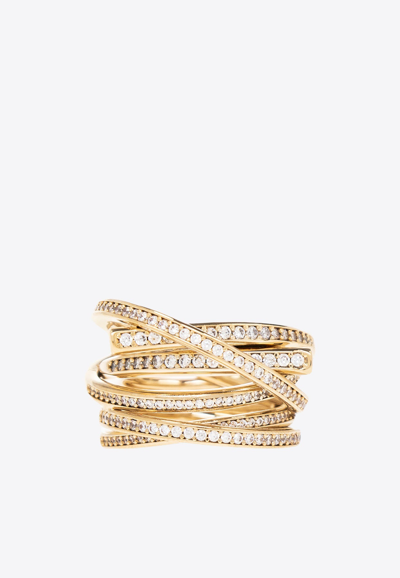 Shop Ferragamo Crystal-embellished Gancini Ring In Gold