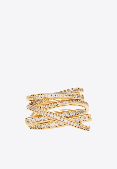 Shop Ferragamo Crystal-embellished Gancini Ring In Gold