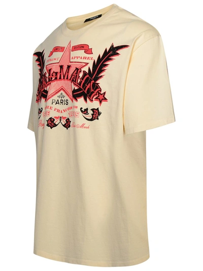 Shop Balmain Cream Cotton T-shirt