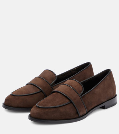 Shop Aquazzura Martin Shearling-lined Suede Loafers In Brown