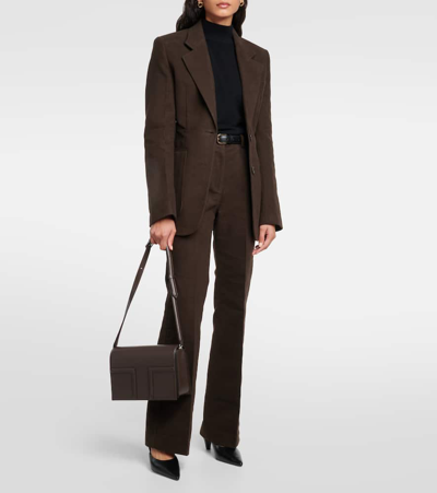 Shop Totême High-rise Velour Straight Pants In Brown
