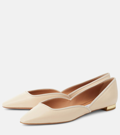 Aquazzura Maia Grosgrain-trimmed Glossed-leather Ballet Flats In Beige