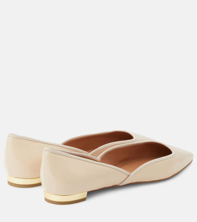 Aquazzura Maia Grosgrain-trimmed Glossed-leather Ballet Flats In Beige