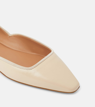 Aquazzura Maia Grosgrain-trimmed Glossed-leather Ballet Flats In Beige