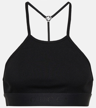 Shop Gucci Interlocking G Jersey Crop Top In Black