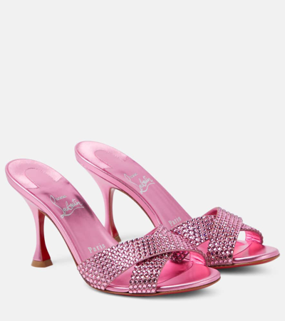 Shop Christian Louboutin Mariza Is Back Embellished Suede Mules In Pink