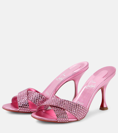 Shop Christian Louboutin Mariza Is Back Embellished Suede Mules In Pink