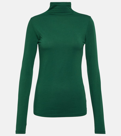 Shop Velvet Cotton-blend Jersey Turtleneck Top In Green