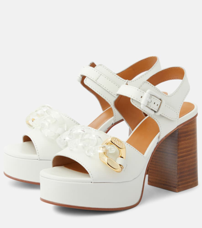 Shop See By Chloé Monyca Leather Platform Sandals In White