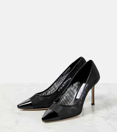 Shop Jimmy Choo Romy 85 Patent Leather-trimmed Pumps In Black