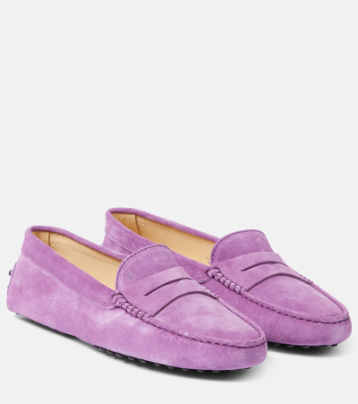 Shop Tod's Gommino Suede Moccasins In Purple