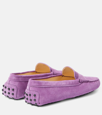Shop Tod's Gommino Suede Moccasins In Purple