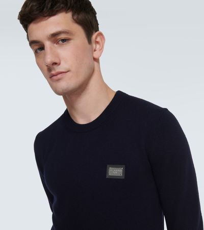 Shop Dolce & Gabbana Logo Wool And Cashmere Sweater In Blue