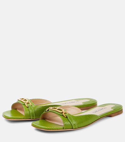Tom Ford Whitney Snake-effect Leather Slides In Green