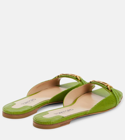 Tom Ford Whitney Snake-effect Leather Slides In Green
