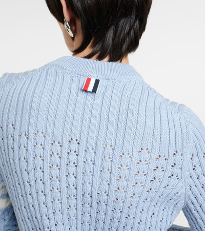 Shop Thom Browne 4-bar Pointelle Wool Sweater In Blue