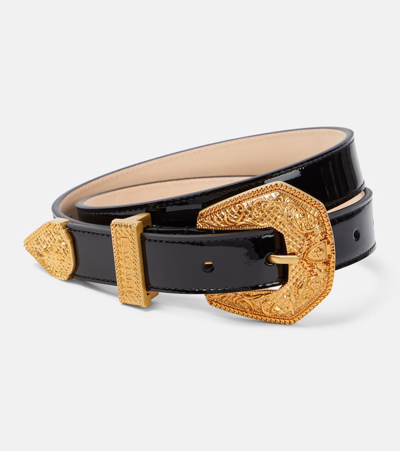 Shop Balmain Patent Leather Belt In Black